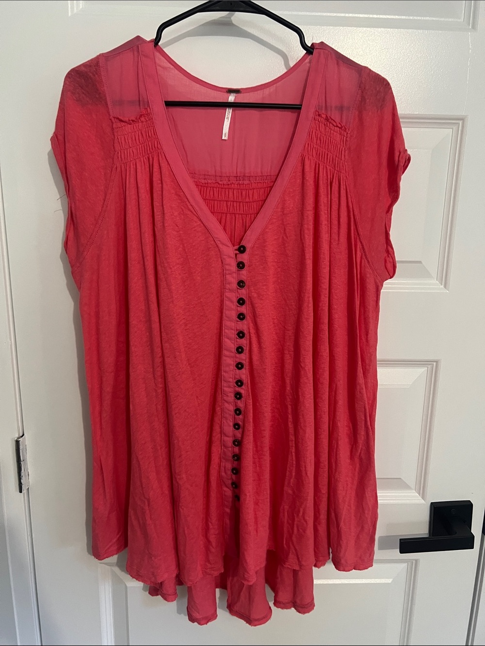 Free People Coral Pink Button-Front Flowy Tunic